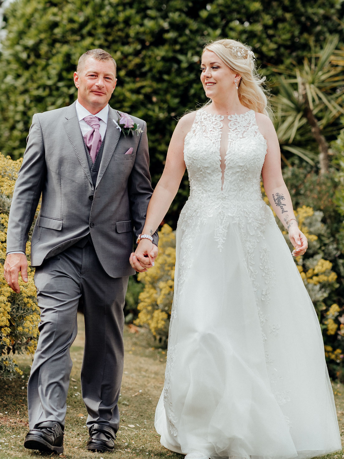 Bride  and Groom formal walk at the Grand Hotel in Torquay.