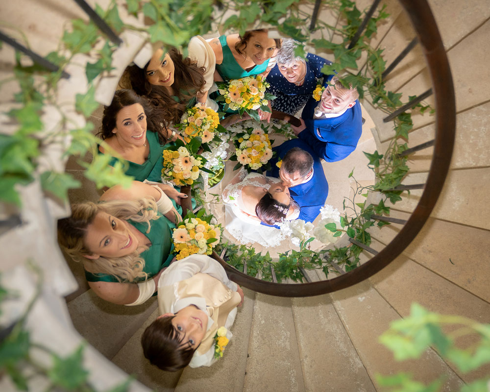 Belvedere Wedding photo on stairs.
