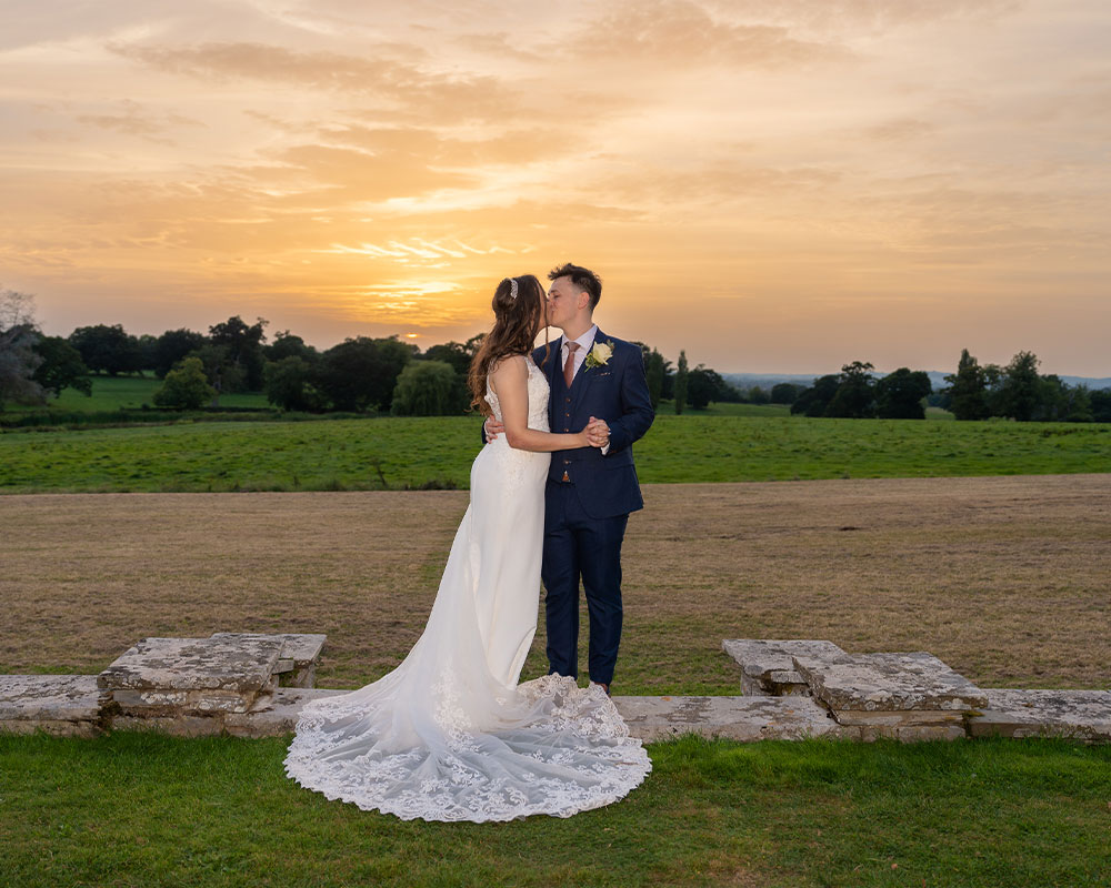 Bride and Groom at Sunset at Rockbeare Manor in Exeter.